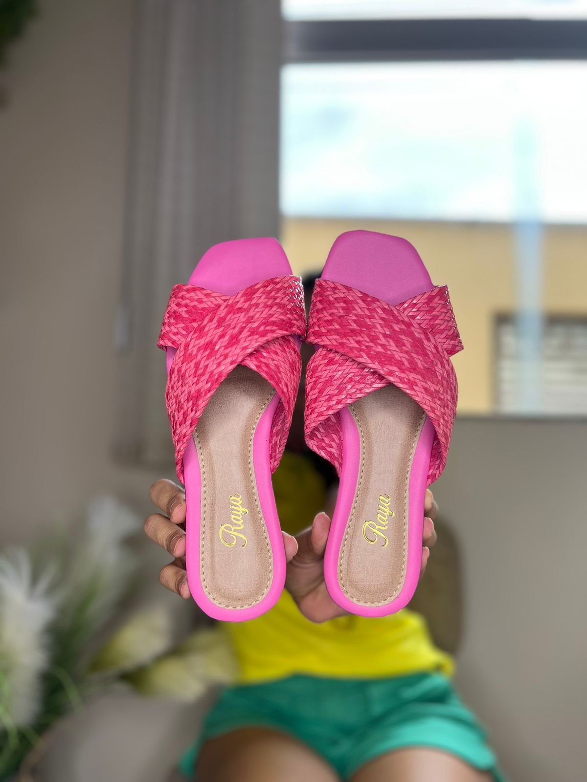 Tamanco Feminino Rasteira Tira trançada em X AM003 Raya Rosa