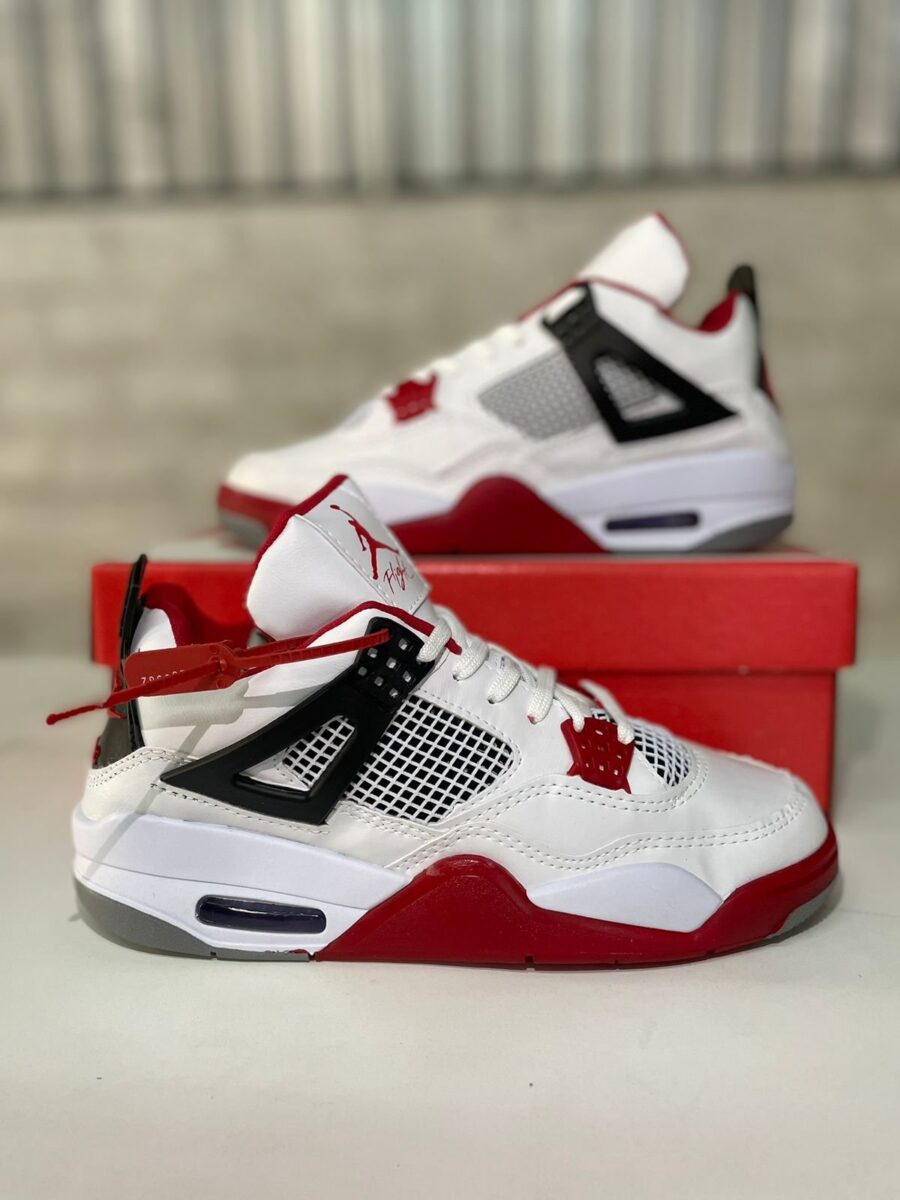 Tênis Botinha Air Jordan 4 Premium Masculino Branco/Vermelho - Image 3