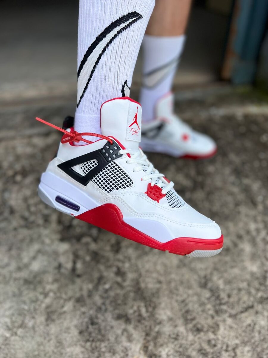 Tênis Botinha Air Jordan 4 Premium Masculino Branco/Vermelho - Image 2